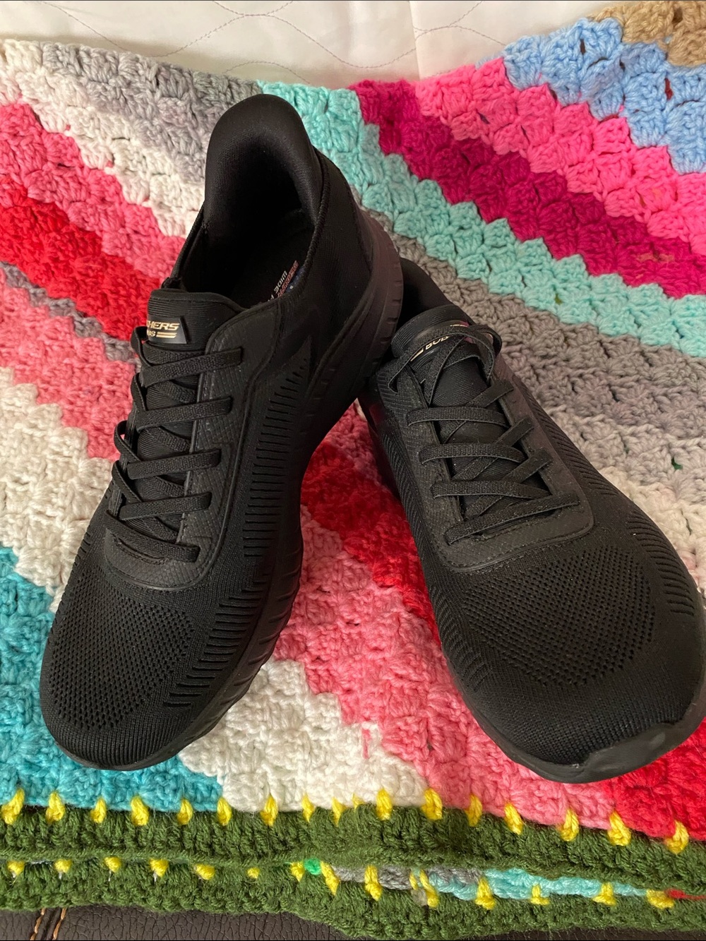Skechers Black Knit Lace-Up Athletic Sneakers